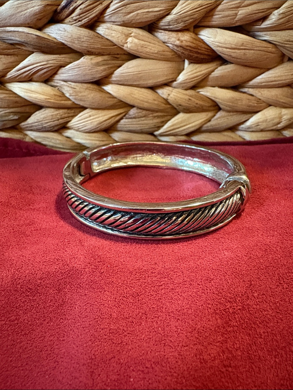 Textured Silver-Tone Twist Bangle Bracelet